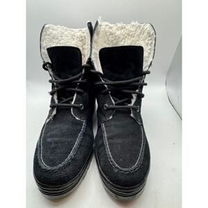Khombu Snuggler Boots Black Suede Fur Lined Lace Up Women Size 7